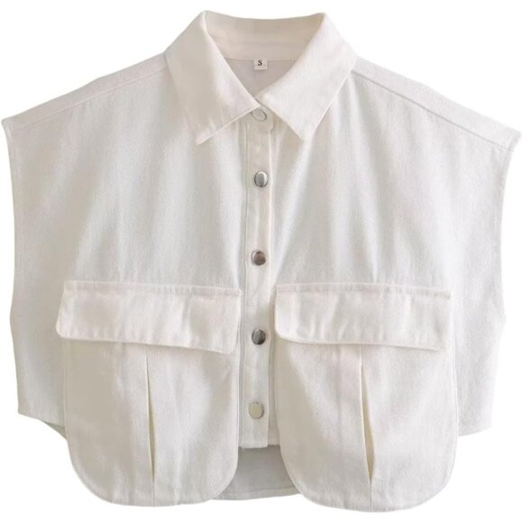 Tops - Women's Cropped Denim Shirt Cotton Polyester Sleeveless Summer Casual